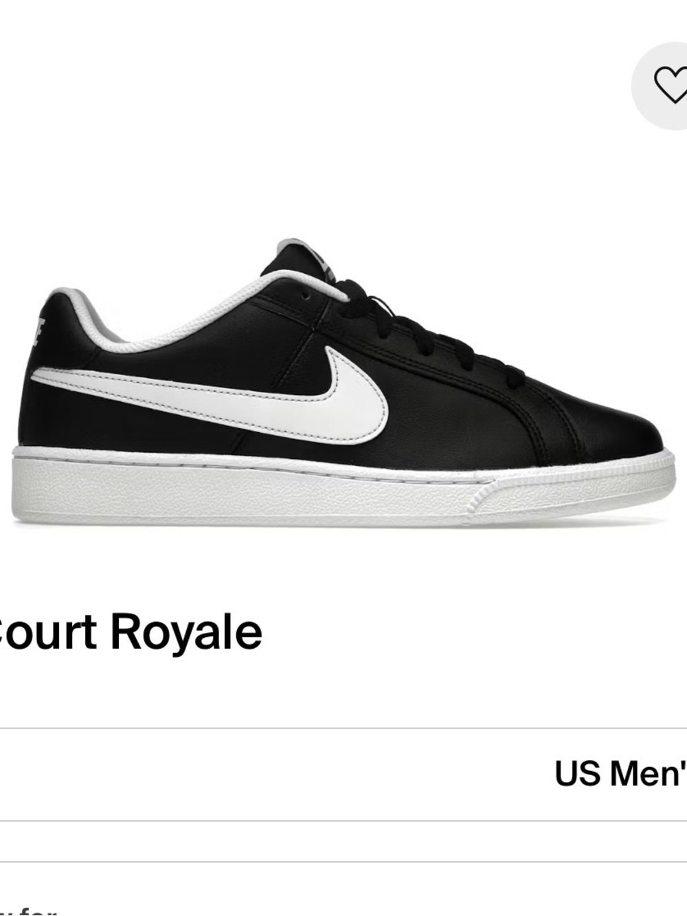 Nike Court Royale Black Leather Low-Top Sneakers with White Swoosh